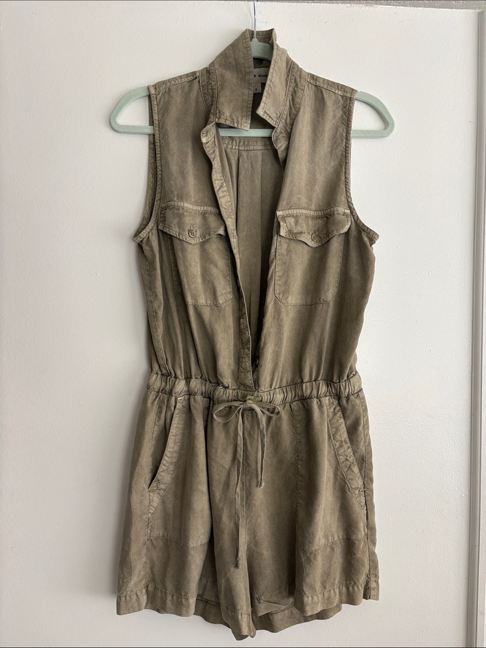 cloth & stone Sleeveless Drawstring Romper in Olive Green